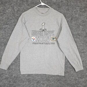 Reebok Super Bowl XLV Steelers vs Packers Gray Long Sleeve T‎ Shirt Mens Medium